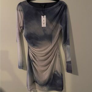 Dynamite Blue and Gray Long Sleeve Dress